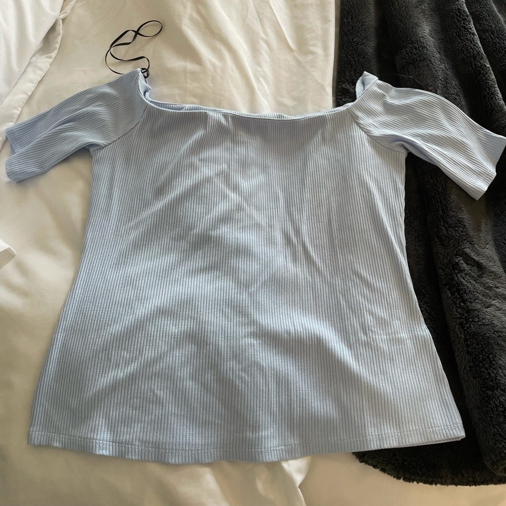 Off the shoulder blue top